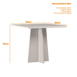 Mesa de Jantar para 4 Lugares 90cm Tampo Quadrado com Vidro Anitta Ypê/off White - New Ceval 23144/9 - 3