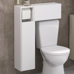 Armário de Banheiro para Vaso Sanitário com Suporte para Papel Higiênico e 2 Portas Multimóveis