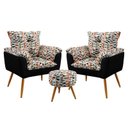 Ver imagem 1 de Kit 2 Poltronas Opala com Puff Solar Suede Estampado Laranja com Preto Aradecor