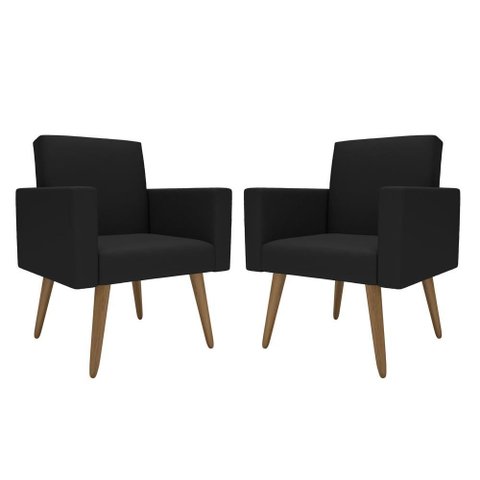 Kit 2 Poltronas Decorativas Lina para Sala de Estar Recepção Preto