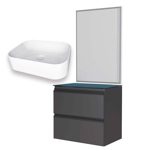 Conjunto Para Banheiro Aço Gabinete Gaia 60 Com Espelho e Cuba Luna Cozimax Preto