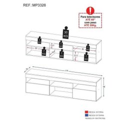 Rack para Tv 65 Polegadas Suspenso com 2 Portas Paris Multimóveis Branco - 4