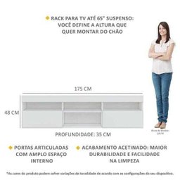 Rack para Tv 65 Polegadas Suspenso com 2 Portas Paris Multimóveis Branco - 3
