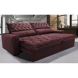 Sofá Retrátil e Reclinável 2.95m Molas Ensacadas Cama inBox Spazus com Bordado 3D Velusoft Vinho - 2