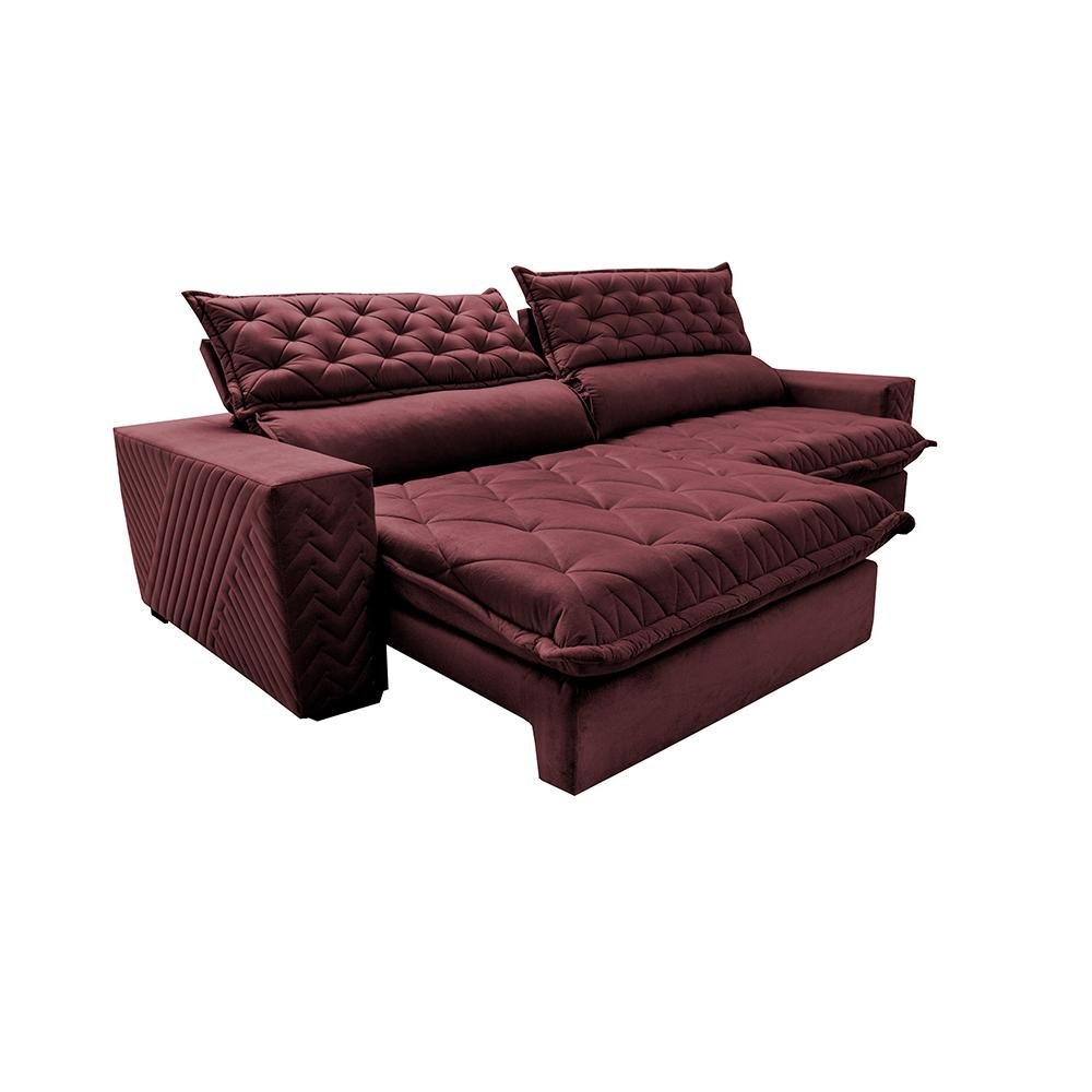 Sofá Retrátil e Reclinável 2.95m Molas Ensacadas Cama inBox Spazus com Bordado 3D Velusoft Vinho - 8