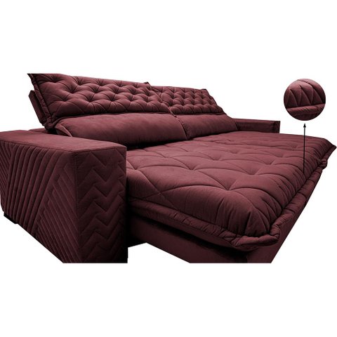 Sofá Retrátil e Reclinável 2.95m Molas Ensacadas Cama inBox Spazus com Bordado 3D Velusoft Vinho