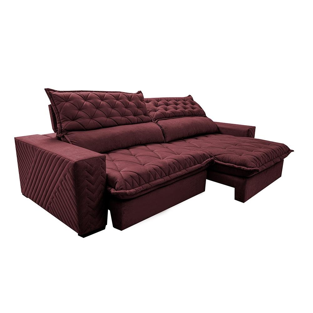 Sofá Retrátil e Reclinável 2.95m Molas Ensacadas Cama inBox Spazus com Bordado 3D Velusoft Vinho - 7