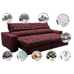 Sofá Retrátil e Reclinável 2.95m Molas Ensacadas Cama inBox Spazus com Bordado 3D Velusoft Vinho - 4
