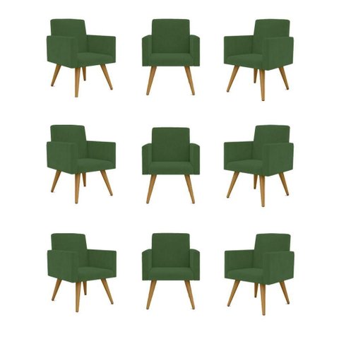 Kit 09 Cadeiras Poltronas Decorativa - Escritório - Recepção Cor:verde
