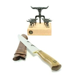 Kit Tridente, 6 Petisco Black, Suporte e Faca Inox Alemão 8p - 1
