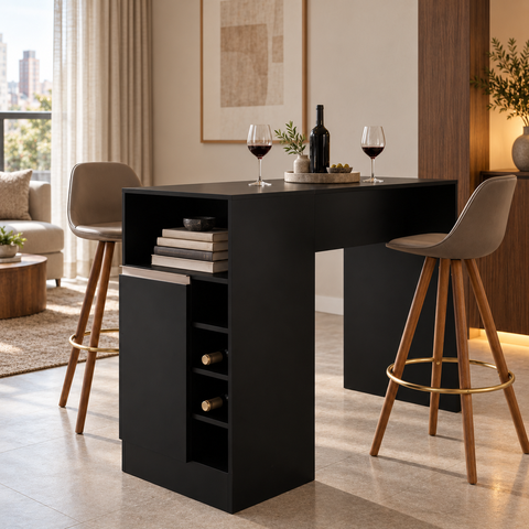 Bancada Balcão/Mesa de Cozinha Gourmet com Adega 1 Porta Cor Grafite - Arte Cas