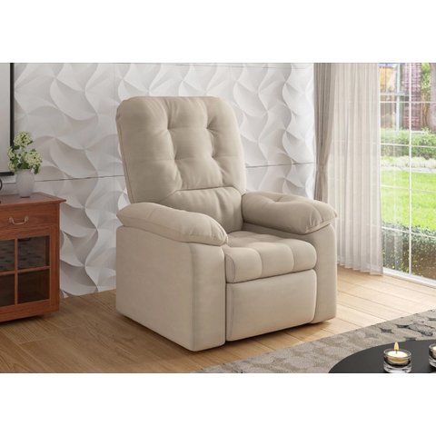 Poltrona do Papai Reclinável Suede Veludo Estoril Capuccino