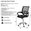 Ver imagem 6 de Kit 4 Cadeiras Escritório Basic Diretor Tela Mesh Preta Base Giratória Cromada Altura Ajustável