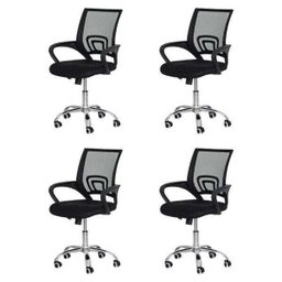 Kit 4 Cadeiras Escritório Basic Diretor Tela Mesh Preta Base Giratória Cromada Altura Ajustável - 1