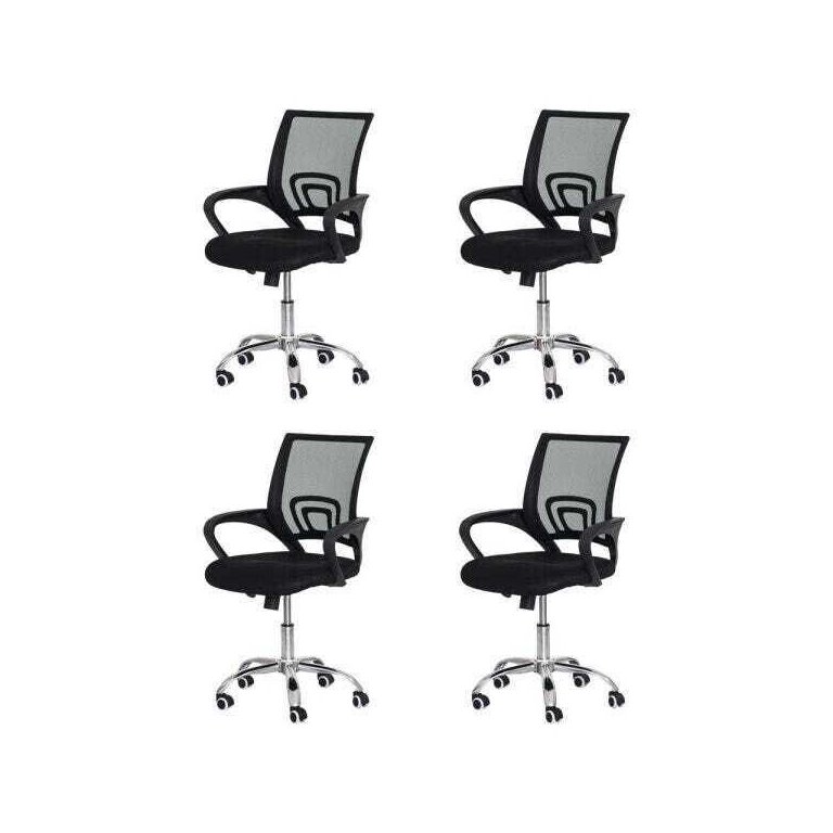 Kit 4 Cadeiras Escritório Basic Diretor Tela Mesh Preta Base Giratória Cromada Altura Ajustável