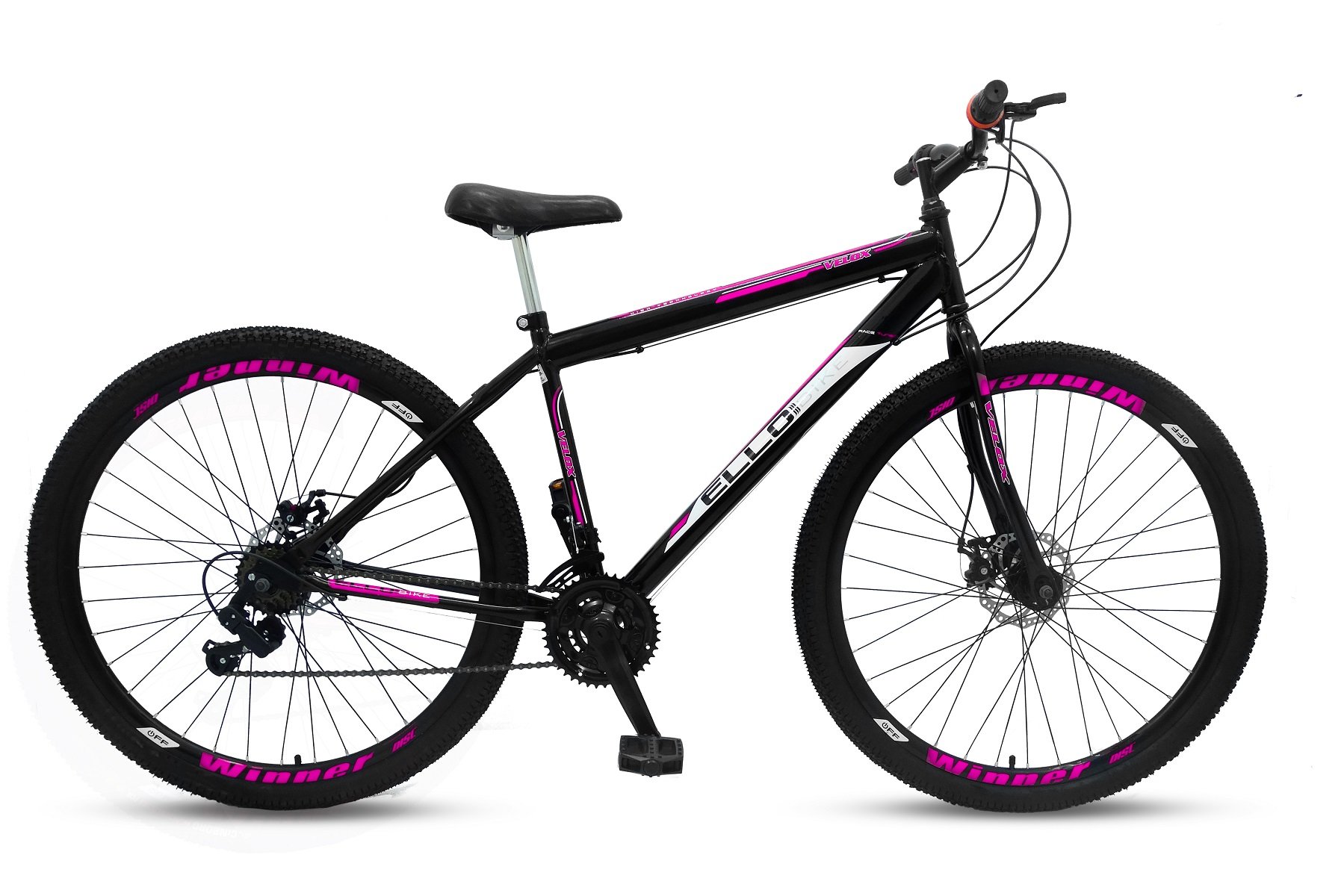 Bicicleta Aro 29 Freio a Disco 21M. Velox Preta/Pink - Ello Bike - 1