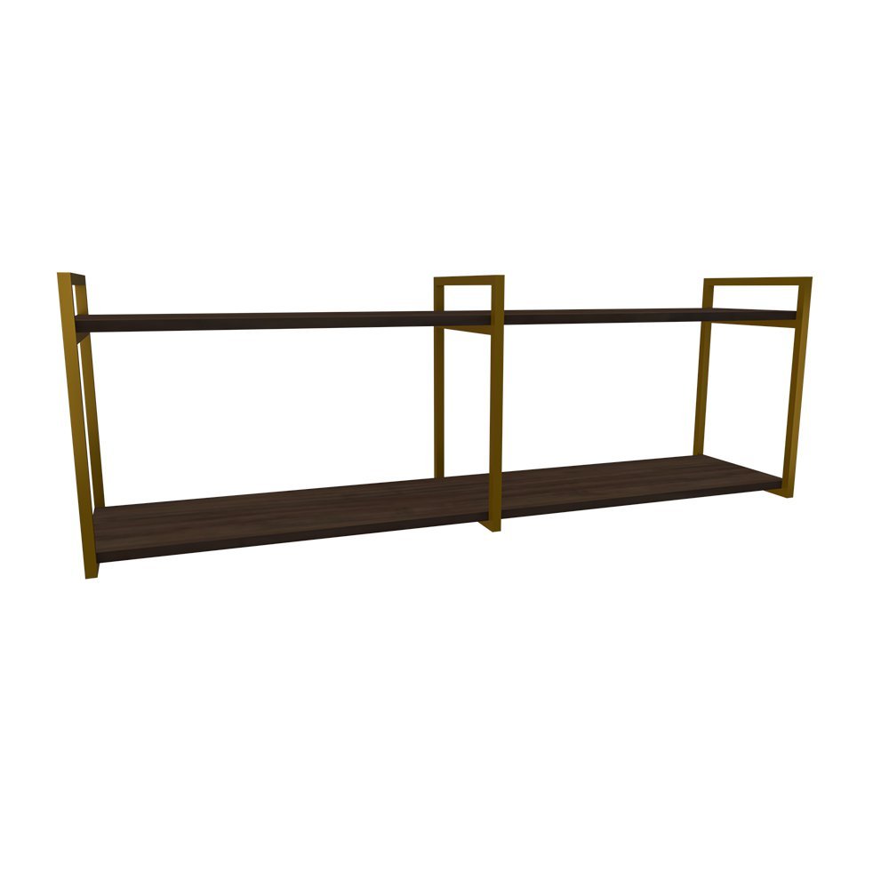 Nicho Industrial 2 Prateleiras Grécia Ferro Dourado Tampo Amêndoa 100cm - 1