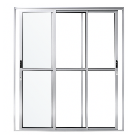 Porta Sacada de Aluminio Brilhante 3 Folhas Móveis de Vidro Linha 25 com Fechadura 2,10x1,80