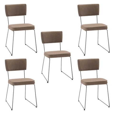 Kit 5 Cadeiras de Jantar Decorativa Base Aço Preto Luigi Linho Bege - Gran Belo