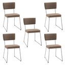 Ver imagem 1 de Kit 5 Cadeiras de Jantar Decorativa Base Aço Preto Luigi Linho Bege - Gran Belo