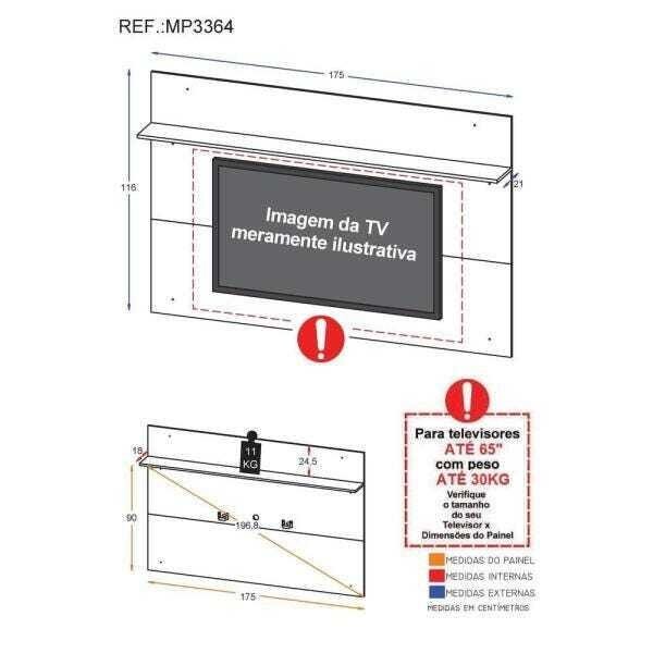 Painel com Suporte Tv 65 Polegadas e Prateleira Amsterdã Plus Multimóveis Branco - 4