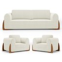 Ver imagem 1 de Kit 02 Poltronas e 01 Sofá Bloom 200cm 03 Lugares com Pés de Madeira Bouclê Off White - Desk Design