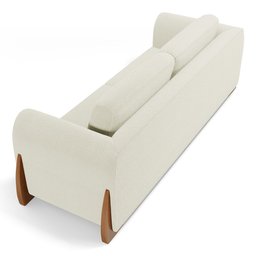 Kit 02 Poltronas e 01 Sofá Bloom 200cm 03 Lugares com Pés de Madeira Bouclê Off White - Desk Design - 14