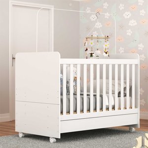 Berço Americano / Mini Cama 3 em 1 com Colchão Incluso e Rodízios Bambino Branco
