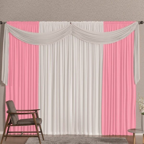 Cortina Versatty Rosa/Branco 3,00M x 2,60M para Varão Simples - 2