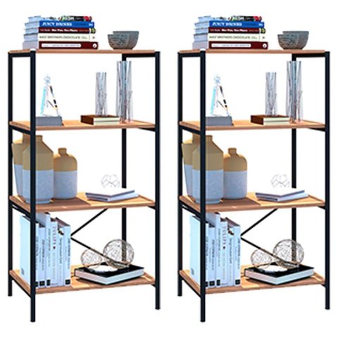 Kit 02 Estantes Livreiro Baixa Multiuso 60cm 4 Prateleiras