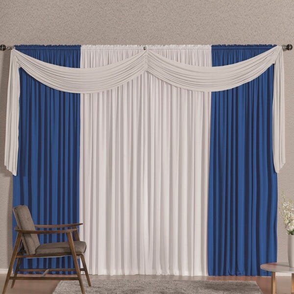 Cortina Versatty Azul/Branco 4,00M x 2,60M para Varão Simples - 2