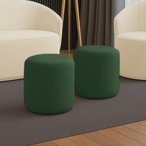 Puff Redondo Orgânico para Sala Kit 2 Malu Veludo Verde M11 - D’Rossi