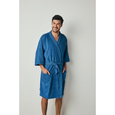 Roupao Felpudo Adulto Quimono Malibu M - Azul