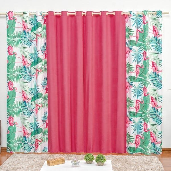 Cortina Forest Flamingo 3,00M x 2,60M para Varão Simples - 1