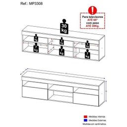 Rack para TV 65 Polegadas com 2 Portas Paris Multimóveis Branco - 4