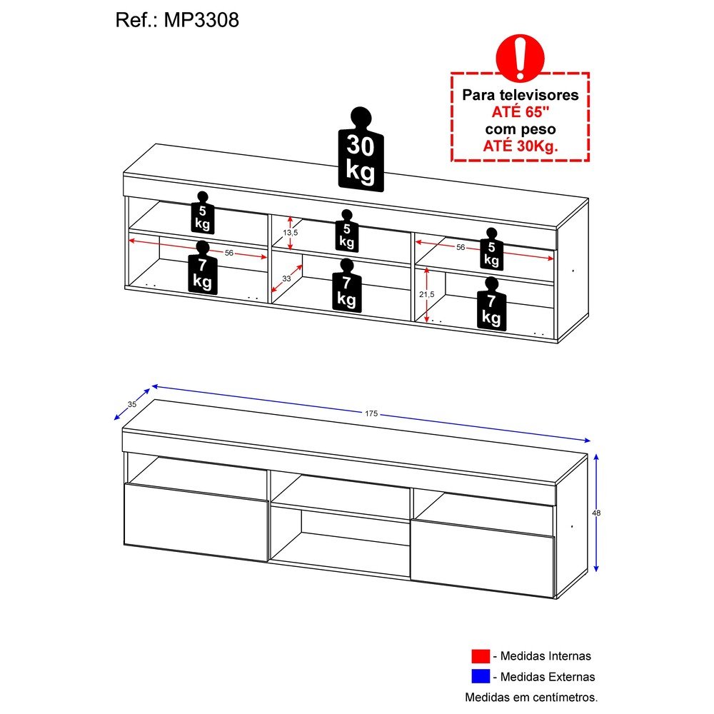 Rack para TV 65 Polegadas com 2 Portas Paris Multimóveis Preto - 4