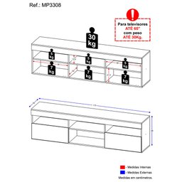 Rack para TV 65 Polegadas com 2 Portas Paris Multimóveis Preto - 5