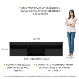 Rack para TV 65 Polegadas com 2 Portas Paris Multimóveis Preto - 6