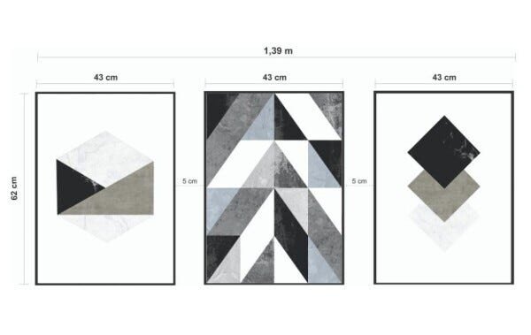 Quadros Decorativos Abstratos Triangulos Geometricos Preto Branco e Cinza - Branco - 40 x 60 - 2