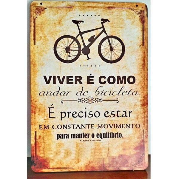 PLACA DECORATIVA FRASES VIVER É COMO ANDAR DE BICICLETA - MDF - 1