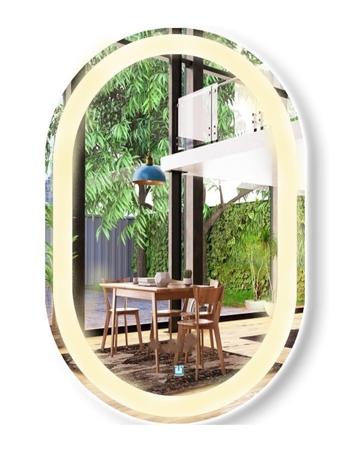 Espelho Jateado Oval Iluminado com Led Quente Touch 120x50cm