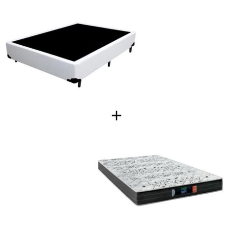 Cama Box Viúva - Tecido Sintético Branco com Colchão Extra Firme D28 - Suporta 80Kg