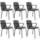 Ver imagem 1 de Kit 06 Cadeiras Estofada para Sala de Jantar com Braço Loft Preto C01 Linho Fendi Cinza - Lyam Decor