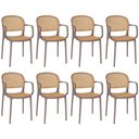 Ver imagem 1 de Kit 8 Cadeiras de Jantar Roma Prática com Braços para Sala e Cozinha - Marrom Claro