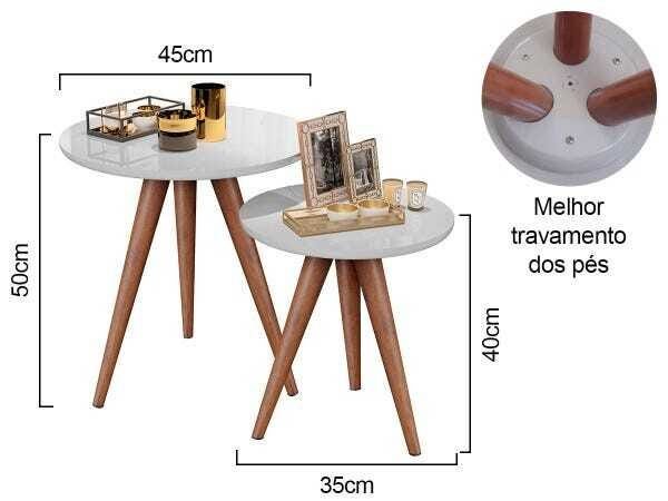 Conjunto 2 Mesas Retrô Pés Palito Branco - Branco - 3