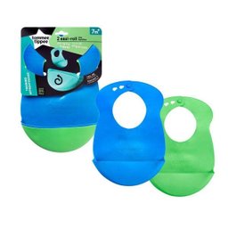 Kit 2 Babadores de Silicone Easi Roll Azul & Verde - 1