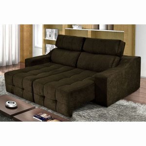 Sofá 3 Lugares Top Lubeck 210 Retrátil e Reclinável com Molas Suede Marrom - Ws Estofádos