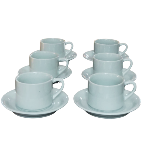 Jogo 6 Xícaras de Café e Chá com Pires - 200 Ml Semi-empilháveis - Porcelana Branca