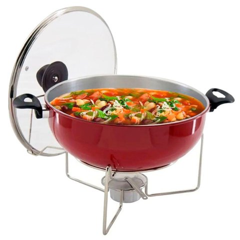 Rechaud Vermelho a Álcool com Tampa de Vidro 6,5l