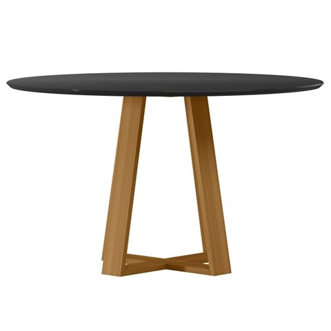 Mesa para Sala de Jantar Tampo Redondo com Vidro 135cm Vitória Marrom/Ype/Preto